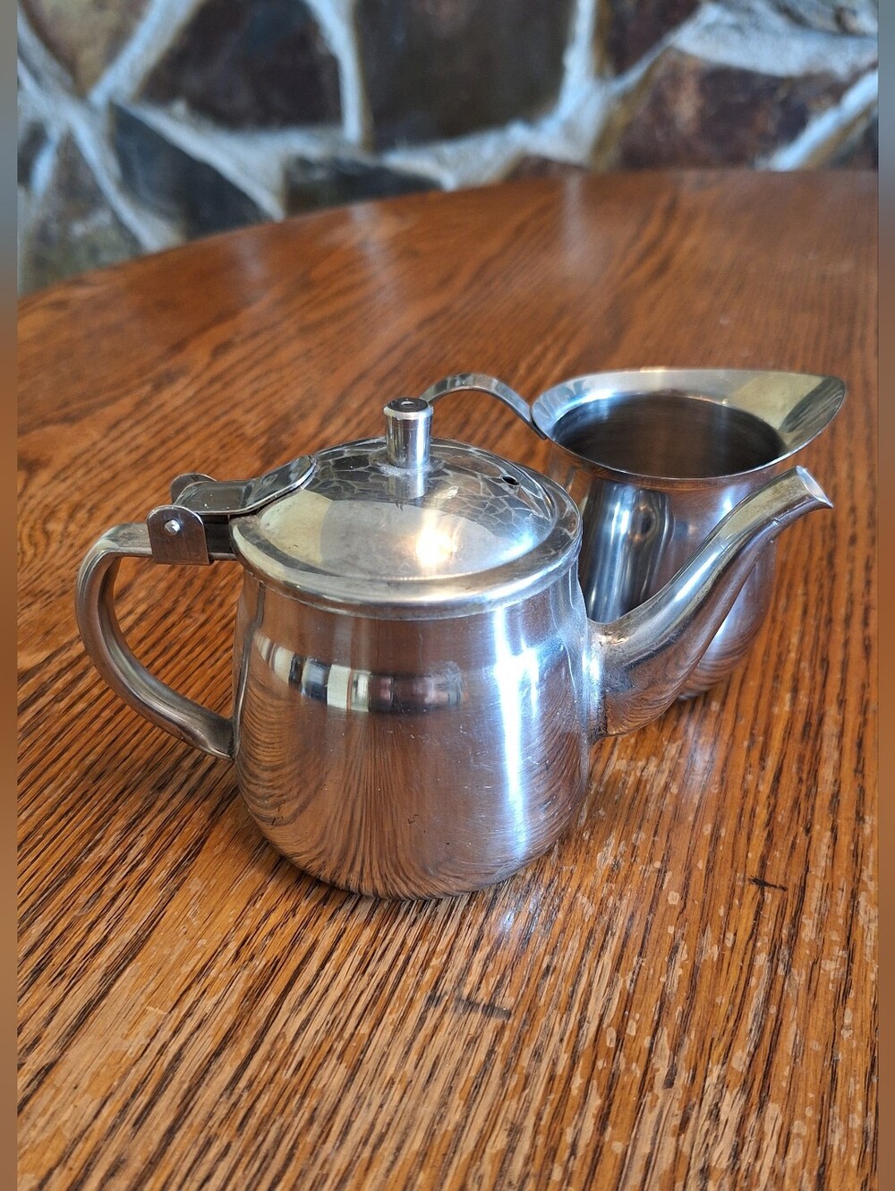 Small Stainless Steel Tea Pot And Creamer Set- Silver